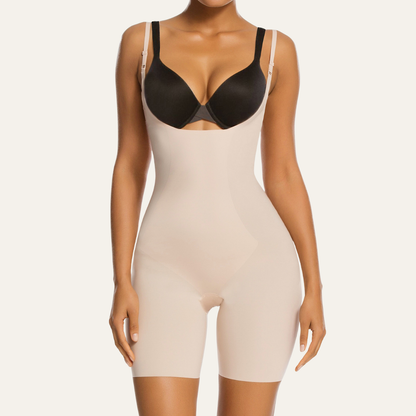 One-Piece Seamless Core-Sculpting Open-Bust Shorts Bodysuit